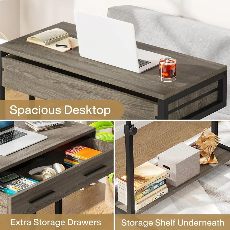 Tribesigns Portable Desk with Drawers, Mobile Laptop Desk with Wheels, Couch Desk Sofa Side Table Bed Desk, Small Standing Desk for Home Office