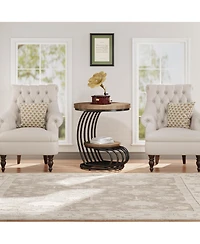 Tribesigns Round End Side Table Set of 2， 2 Tiers Table, Vintage for Living Room, Small Bedside Accent with Arc-Shap