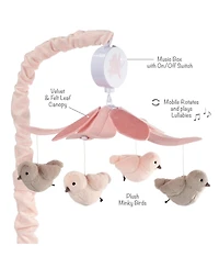 Lambs & Ivy Petals Pink/Gray Birds Musical Baby Crib Mobile Soother Toy