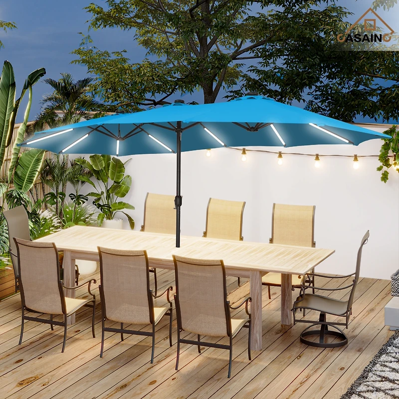 Casainc Outdoor Double-Sided Rectangular Led Light Market Umbrella With Base and Cover