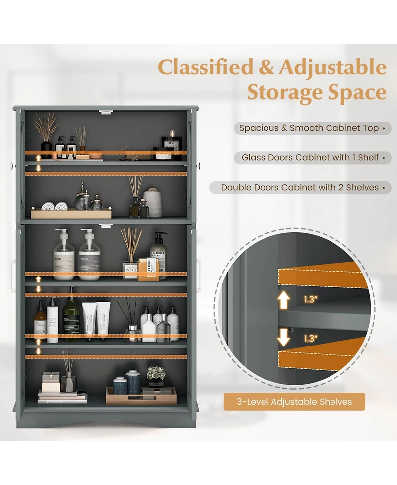 Bathroom Storage Cabinet Linen with Doors and Adjustable Shelves