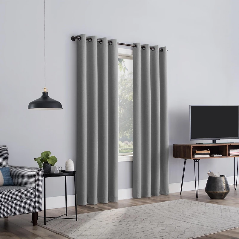 Cayden Grid Texture Draft Shield Fleece Insulated 100% Blackout Grommet Curtain Panel