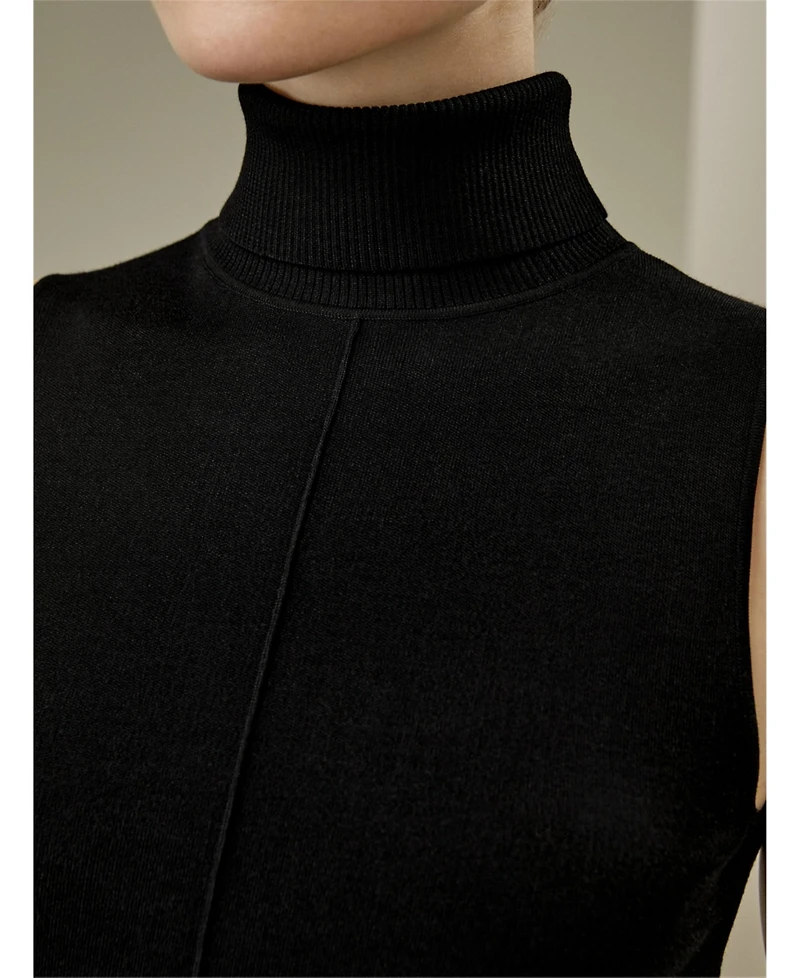 Lilysilk Women's Silk Knitted Turtleneck Sleeveless Top