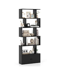 6-Tier S-Shaped Bookcase Storage Rack Bookshelf with Cabinet Anti-toppling Devices