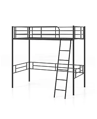 Twin Metal Loft Bed Frame with Ladder Loft Bed with Safety Guardrails