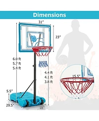 Costway Pool Basketball Hoop 3.8-4.4 Ft Adjustable Poolside BasketballGoal System