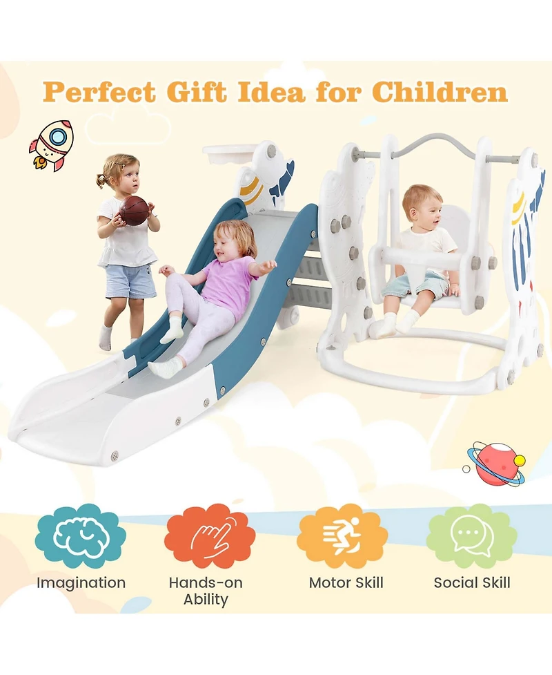 Costway Boys Slide and Swing Set 4-in-1 Indoor Playground with Extended &