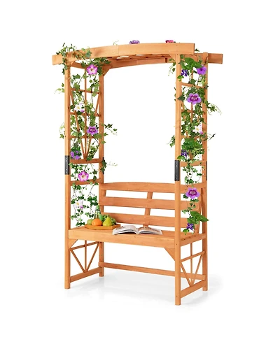 Patio Garden Arbor with Pergola Bench 2 Trellises for Climbing Plants Vines Grapes