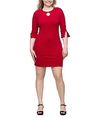 24seven Comfort Apparel Women's Keyhole Three Quarter Sleeve Mini Dress