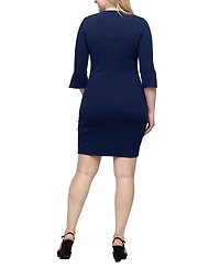 24seven Comfort Apparel Women's Keyhole Three Quarter Sleeve Mini Dress