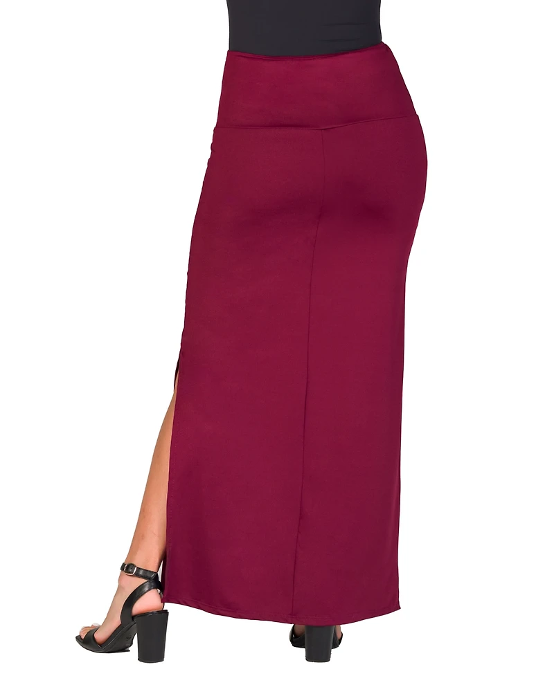 24seven Comfort Apparel Women's Versatile Side Slit Elastic Waist Maxi Skirt