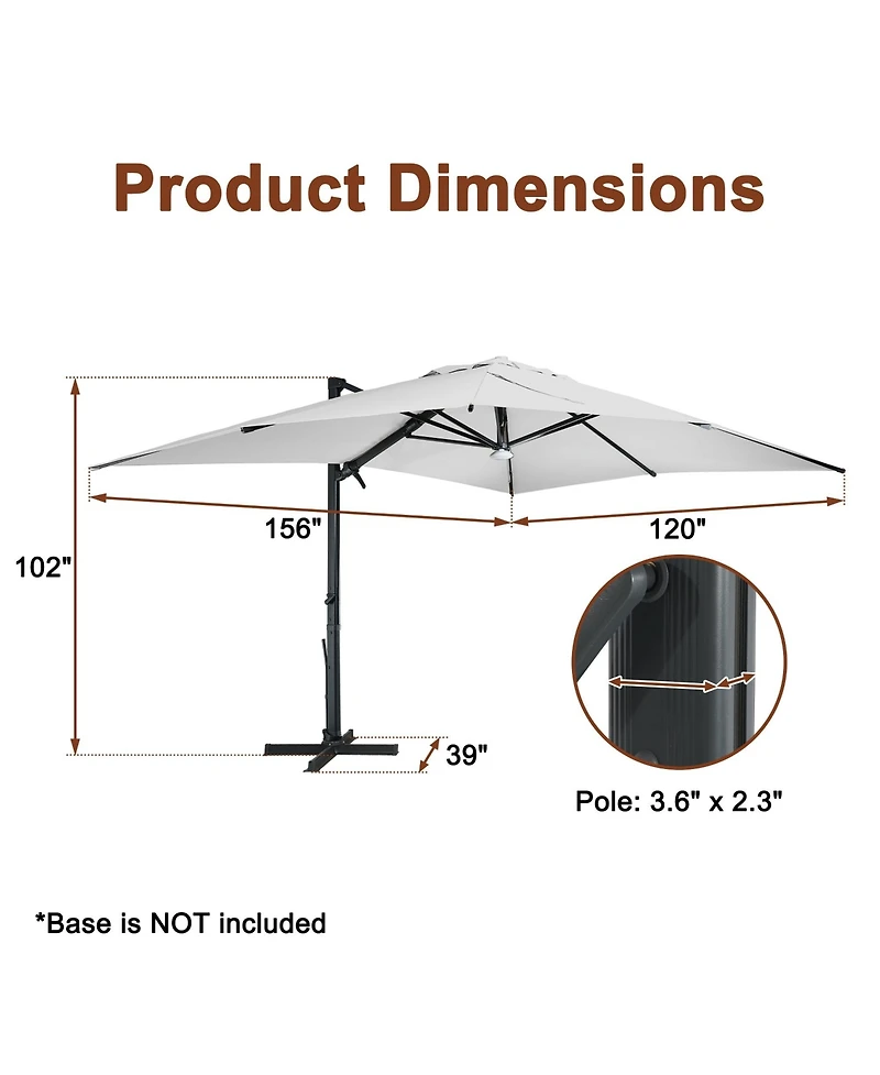 Boyel Living 10x13 ft. 360 B0; Rotation Square Cantilever Patio Umbrella with Bluetooth Speaker and Led Light