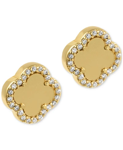 Adornia Gold Crystal Halo Matte Center Clover Earrings