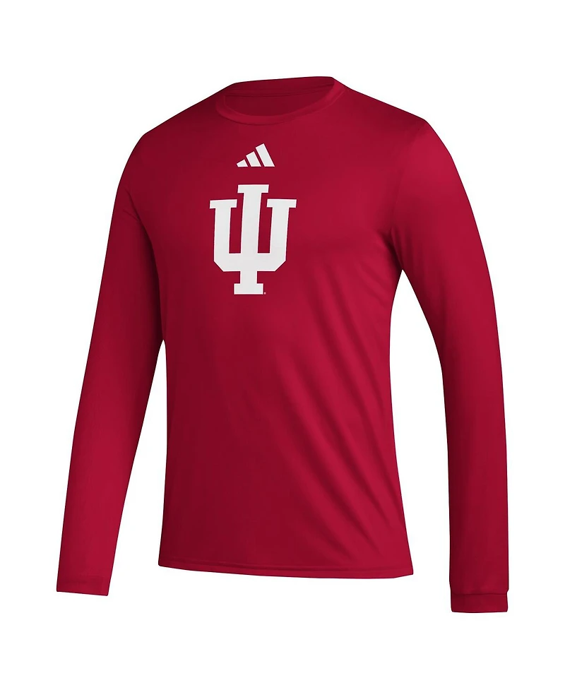 Adidas Men's Crimson Indiana Hoosiers Primary Locker Logo Pre-Game Long Sleeve T-Shirt