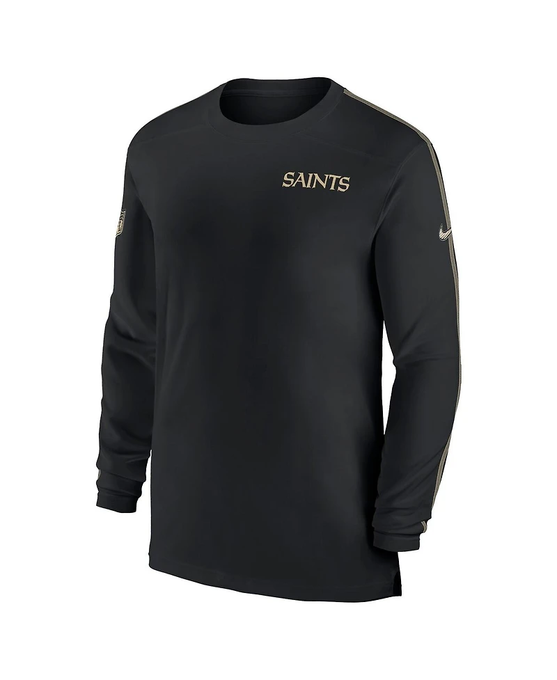 Nike Men's Black New Orleans Saints Sideline Coach Uv Performance Long Sleeve T-Shirt
