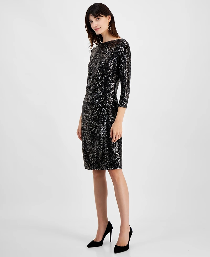 Kasper Women's 3/4-Sleeve Shimmer-Dot Sheath Dress, Regular & Petite Sizes
