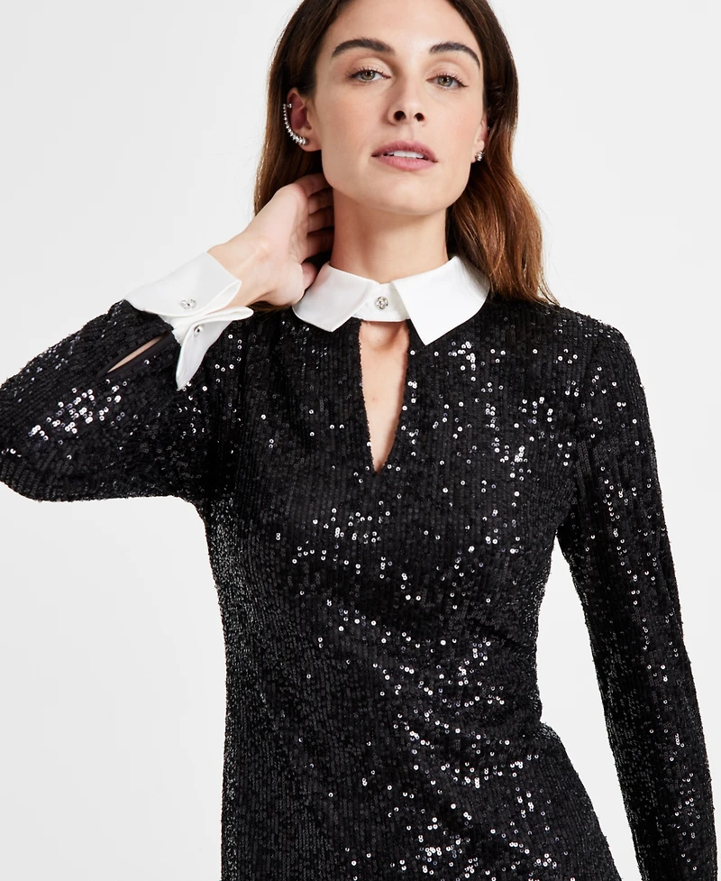 Karl Lagerfeld Paris Women's Collared Sequin French Cuff Dress