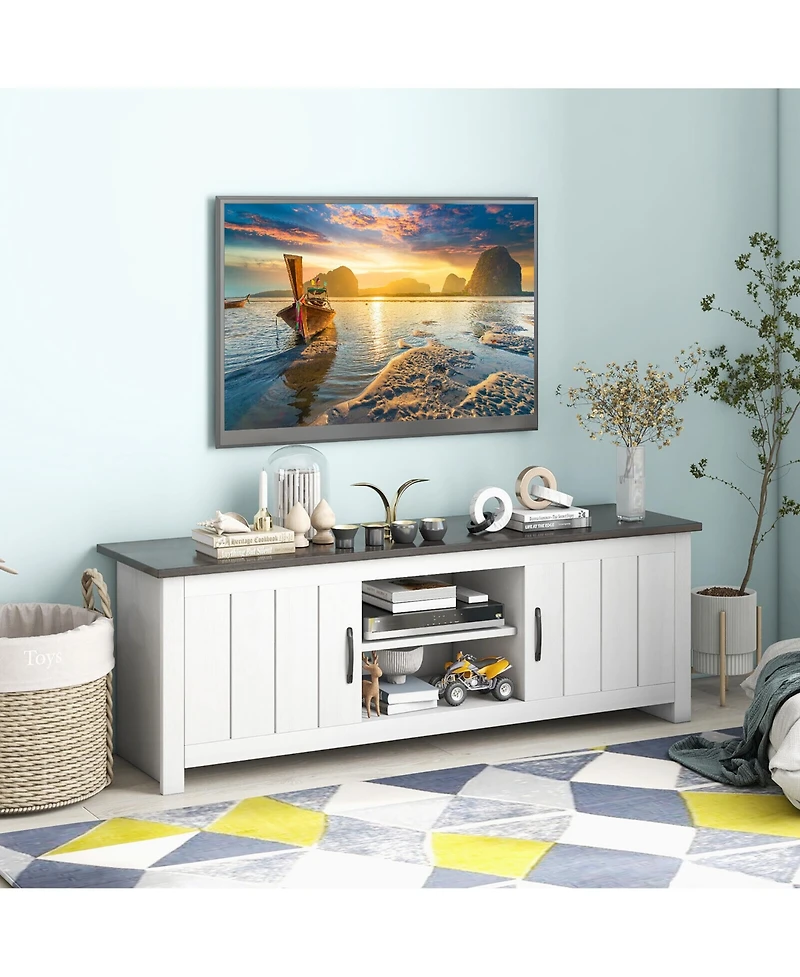 Gymax Farmhouse Tv Stand for TVs up to 65'' Media Console Center w/ Doors Cubbies Dark Brown