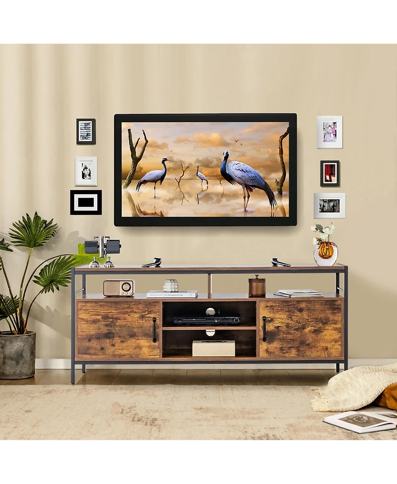 Gymax Industrial Tv Stand for TVs up to 65'' Media Center w/ Cabinets & Adjustable Shelf