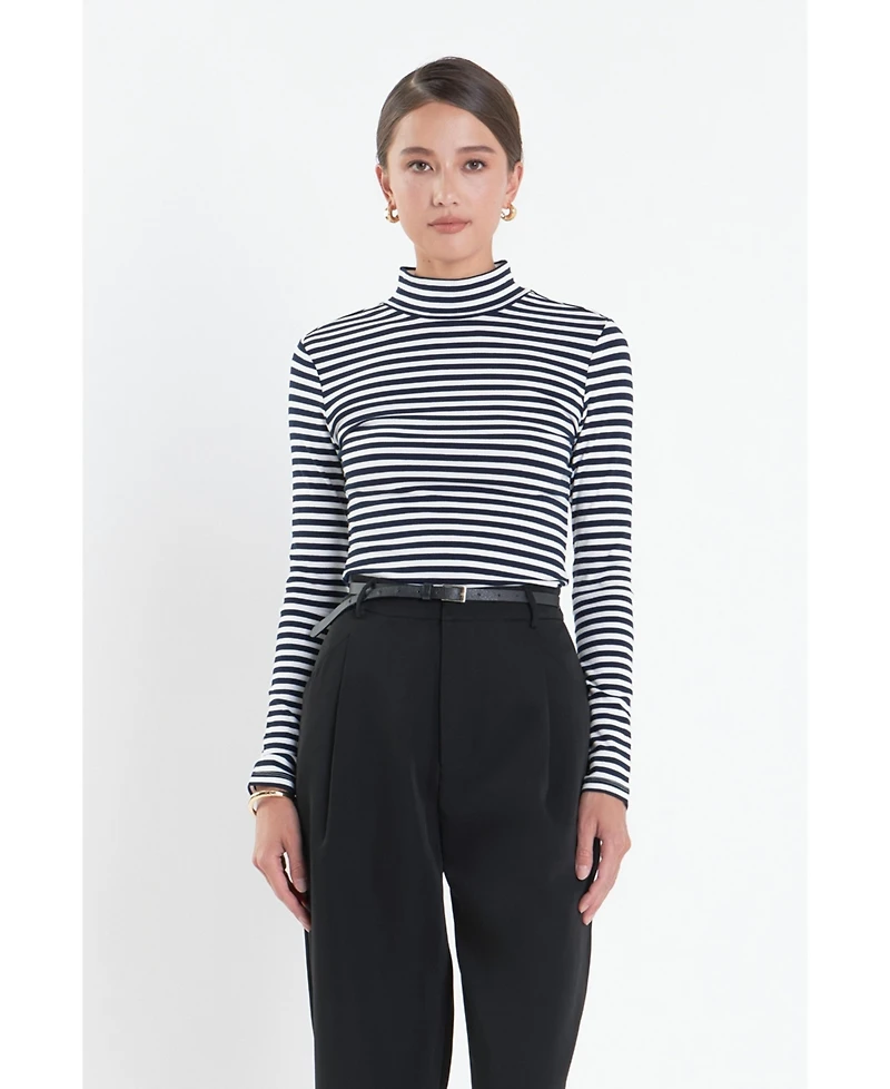 English Factory Women's Stripe Turtle Neck Top