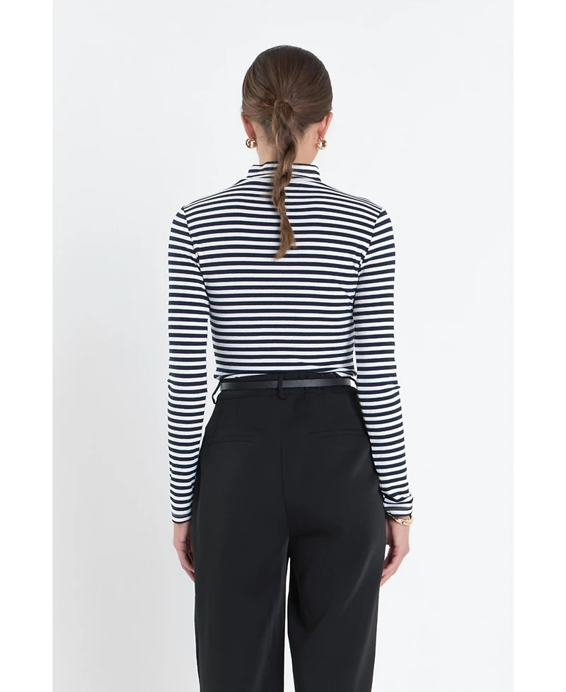 English Factory Women's Stripe Turtle Neck Top