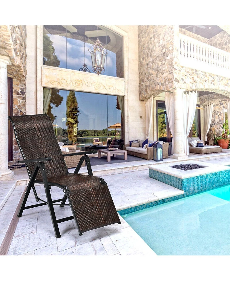 Gymax 2PCS Patio Rattan Folding Lounge Chair Recliner Back Adjustable Beach Yard Pool