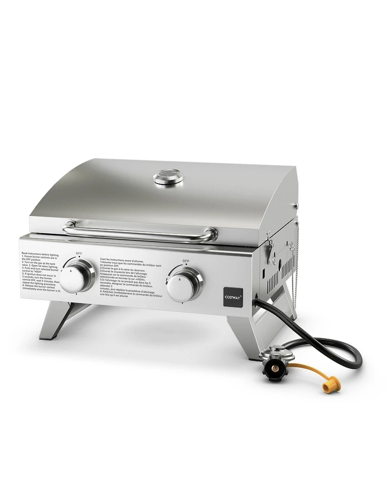 Slickblue Stainless Steel Propane Grill with Lid for Outdoor Camping Tailgating Picnic Party-Silver