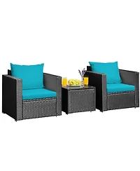 Skonyon 3 Pieces Patio Wicker Conversation Set with Cushion