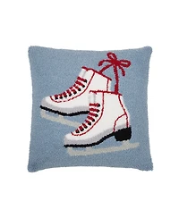 C&F Home 18" x18" in. Pair Ice Skates on Gray Background Hooked Pillow Throw Accent Pillow