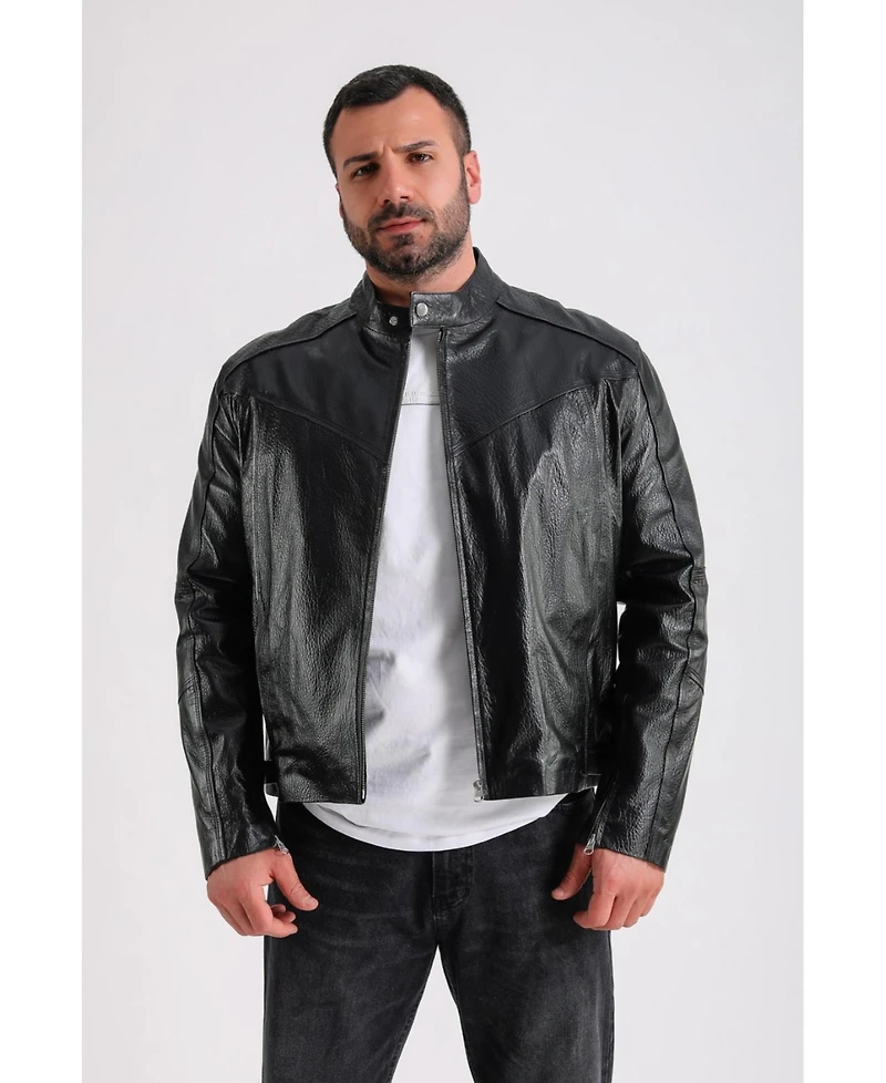 Furniq Uk Men's Leather Jacket, Black