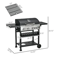 Outsunny 4 Burner Propane Gas Grill with Side Burner, Outdoor Barbeque
