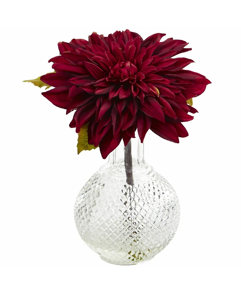 Slickblue Set of 3 Dahlias with Vase - Elegant Artificial Flowers for Home Decor