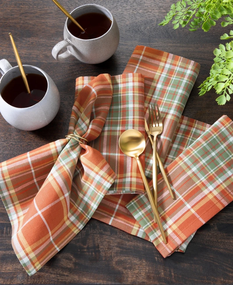 Elrene Hawley Plaid Harvest Cotton Napkins 17" x 17", Set of 8