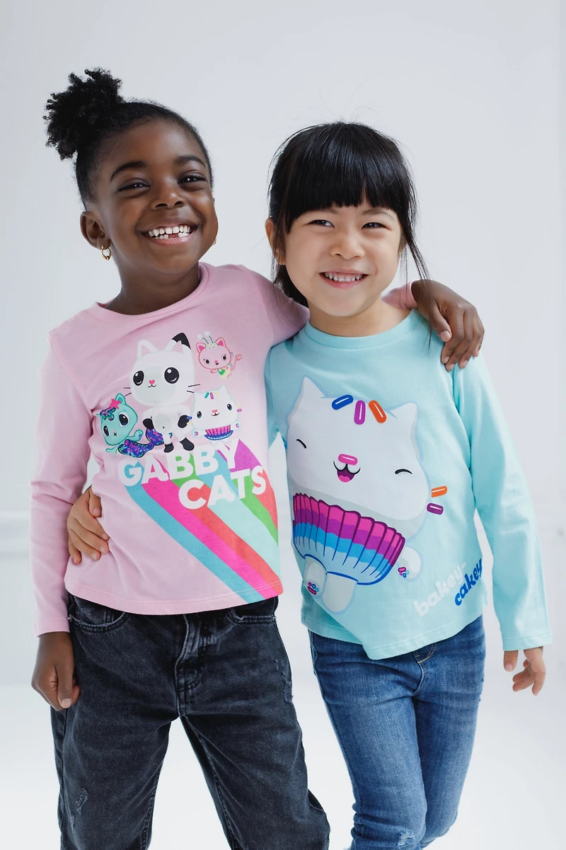Gabby's Dollhouse Little Girls Dreamworks Gabbys MerCat Cakey Cat Kitty Fairy Pandy Paws 2 Pack T-Shirts