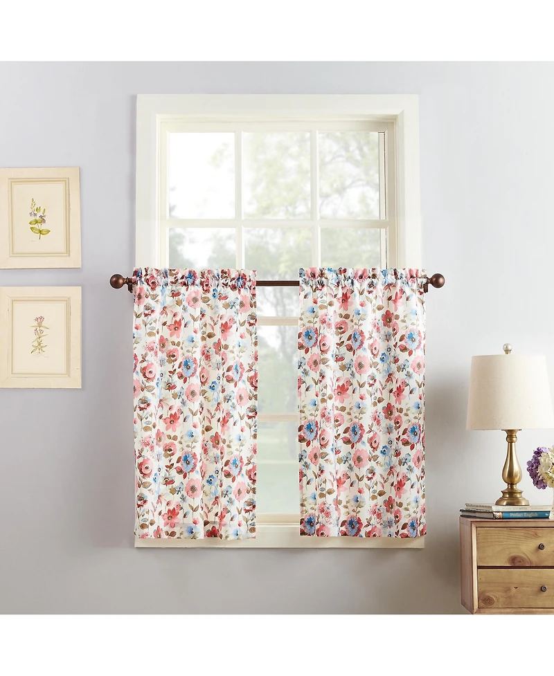 Deana Floral Semi-Sheer Rod Pocket Kitchen Curtain Set