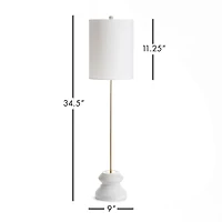 34.5" Kaiden 25W Whitewash Modern Premium Tall Geometric Lamp w/ Fabric Shade