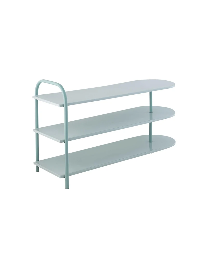 Jonathan Y Modern 24" 9-Pair 3-Tier Iron Curved Decker Shoe Rack, Two-Tone Mint