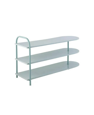 Jonathan Y Modern 24" 9-Pair 3-Tier Iron Curved Decker Shoe Rack, Two-Tone Mint