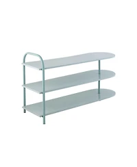 Jonathan Y Modern 24" 9-Pair 3-Tier Iron Curved Decker Shoe Rack, Two-Tone Mint