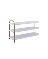 Jonathan Y Modern 24" 9-Pair 3-Tier Iron Curved Decker Shoe Rack, Two-Tone Mint