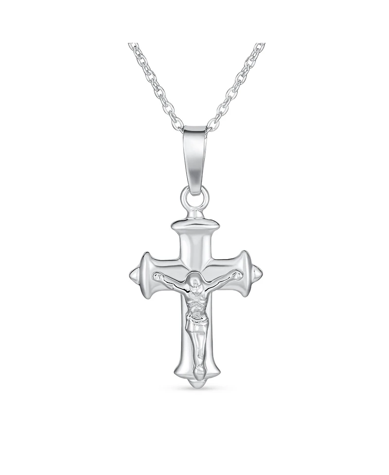 Bling Jewelry Simple Christian Catholic Religious Jewelry Passion Jesus Crucifix Cross Necklace Pendant Sterling Silver 18" Chain