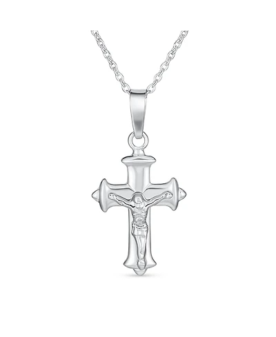 Bling Jewelry Simple Christian Catholic Religious Jewelry Passion Jesus Crucifix Cross Necklace Pendant Sterling Silver 18" Chain