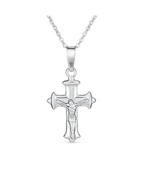 Bling Jewelry Simple Christian Catholic Religious Jewelry Passion Jesus Crucifix Cross Necklace Pendant Sterling Silver 18" Chain
