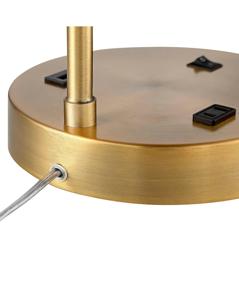 Colby Modern Accent Table Lamp 21" High with Usb and Ac Power Outlet in Base Brass White Linen Drum Shade for Bedroom Living Room House Home Desk Beds