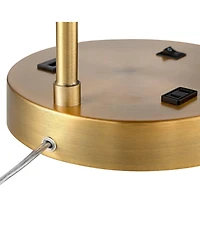 Colby Modern Accent Table Lamp 21" High with Usb and Ac Power Outlet in Base Brass White Linen Drum Shade for Bedroom Living Room House Home Desk Beds