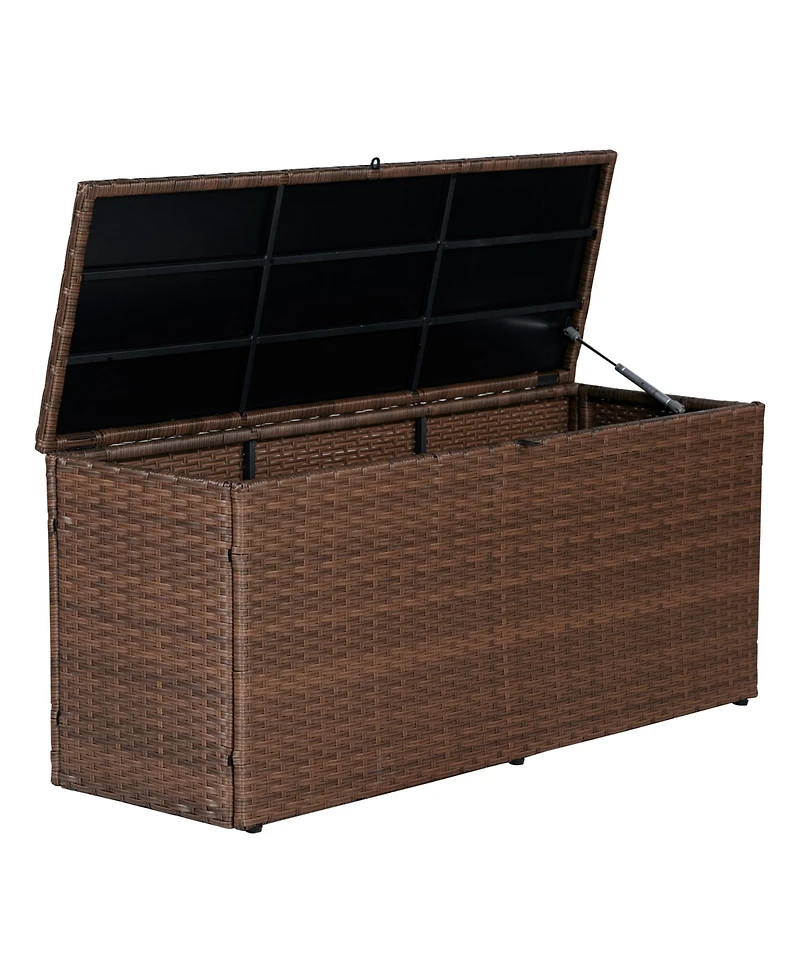 Jonathan Y Nino 47.24" Modern Minimalist Outdoor Faux Wicker Deck and Patio Storage Box, Brown
