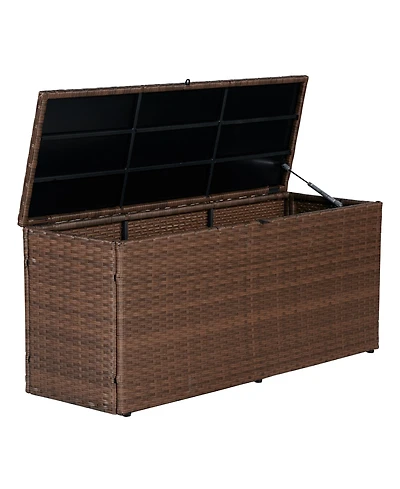 Jonathan Y Nino 47.24" Modern Minimalist Outdoor Faux Wicker Deck and Patio Storage Box, Brown