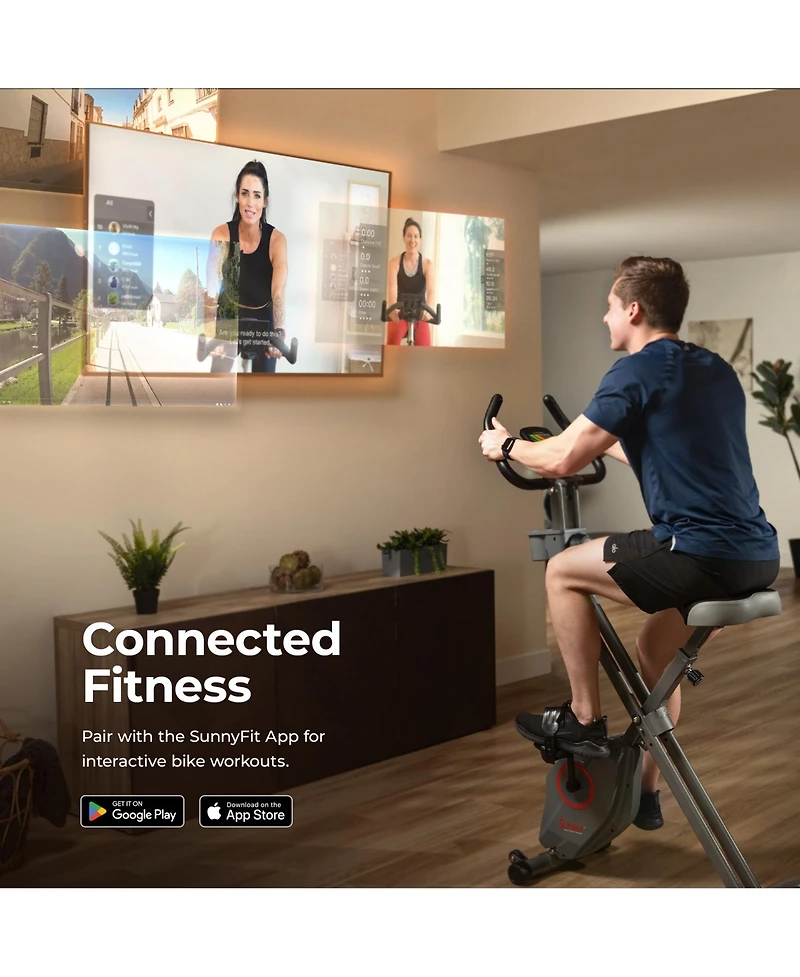 Sunny Health & Fitness Foldable Pink Magnetic Exercise X-Bike Pro, 300LB Capacity, 14-Level Resistance, SunnyFit App Enhanced Bluetooth Connectivity