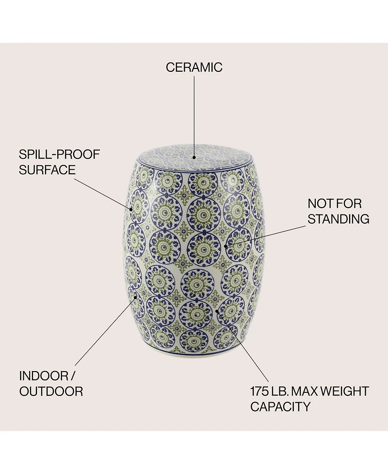 Jonathan Y Lula 17.25" Suzani Ceramic Garden Stool, Blue/Green