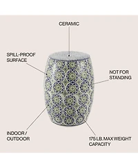 Jonathan Y Lula 17.25" Suzani Ceramic Garden Stool, Blue/Green